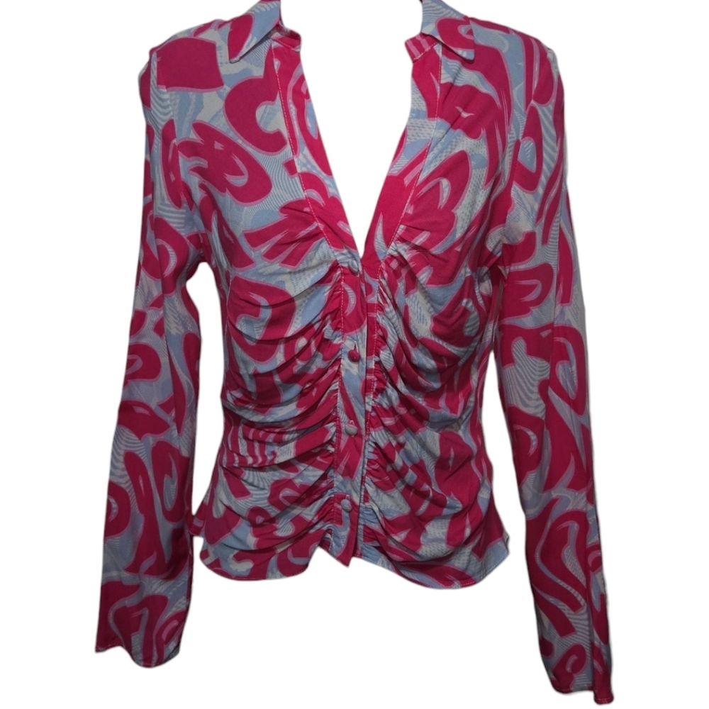 ASOS Design Abstract Swirl Button Down Long Sleeve Top